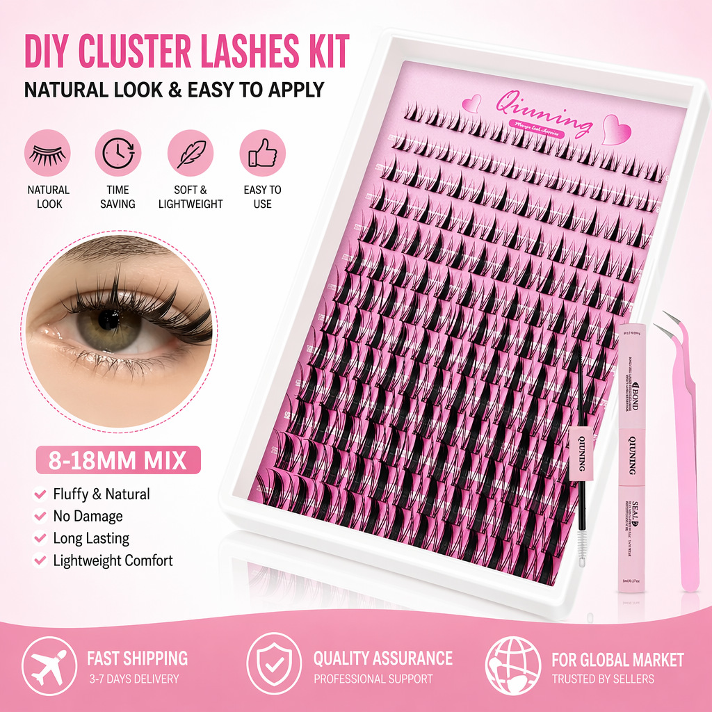 Eyelash Extension Wet Look - QIUNING Kit di Ciglia a Ciuffetti