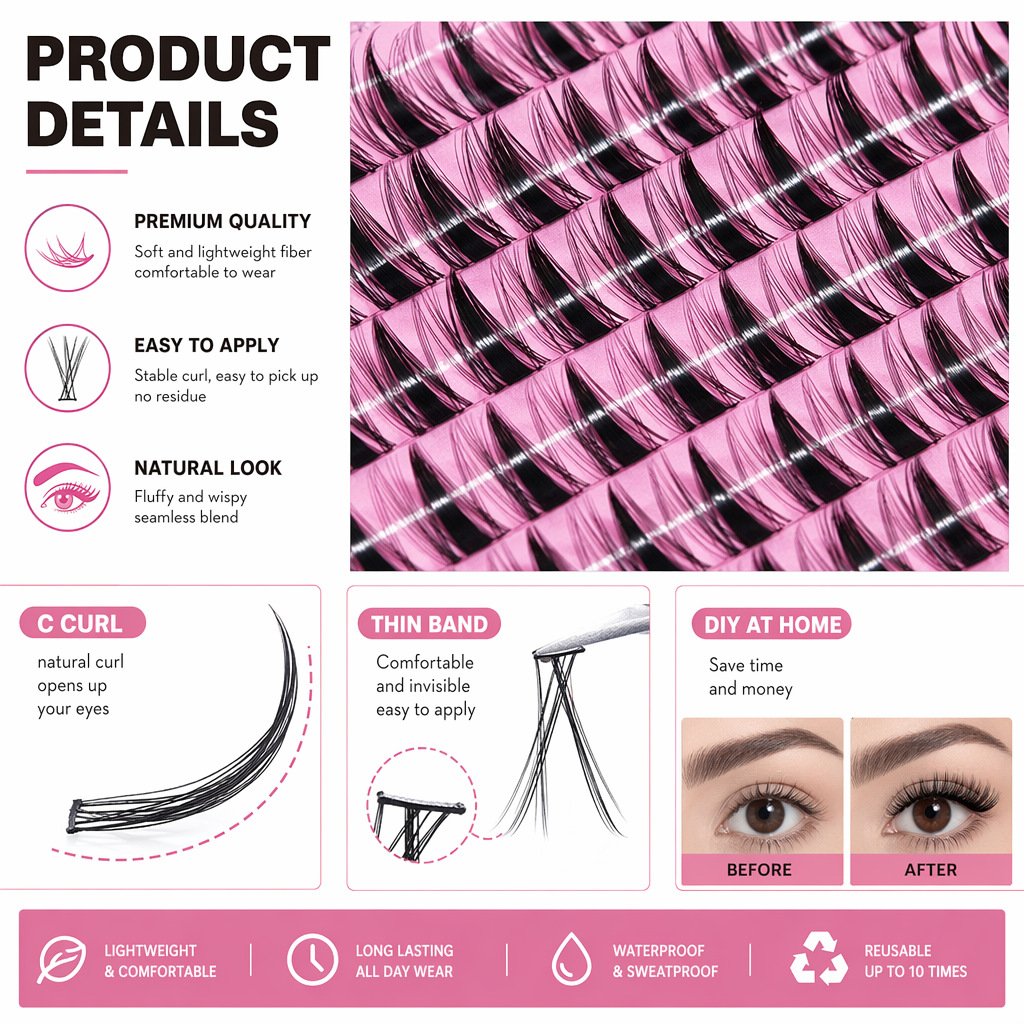 QIUNING Kit di Ciglia a Ciuffe - Eyelash Extension Wet Look recensione e prezzo